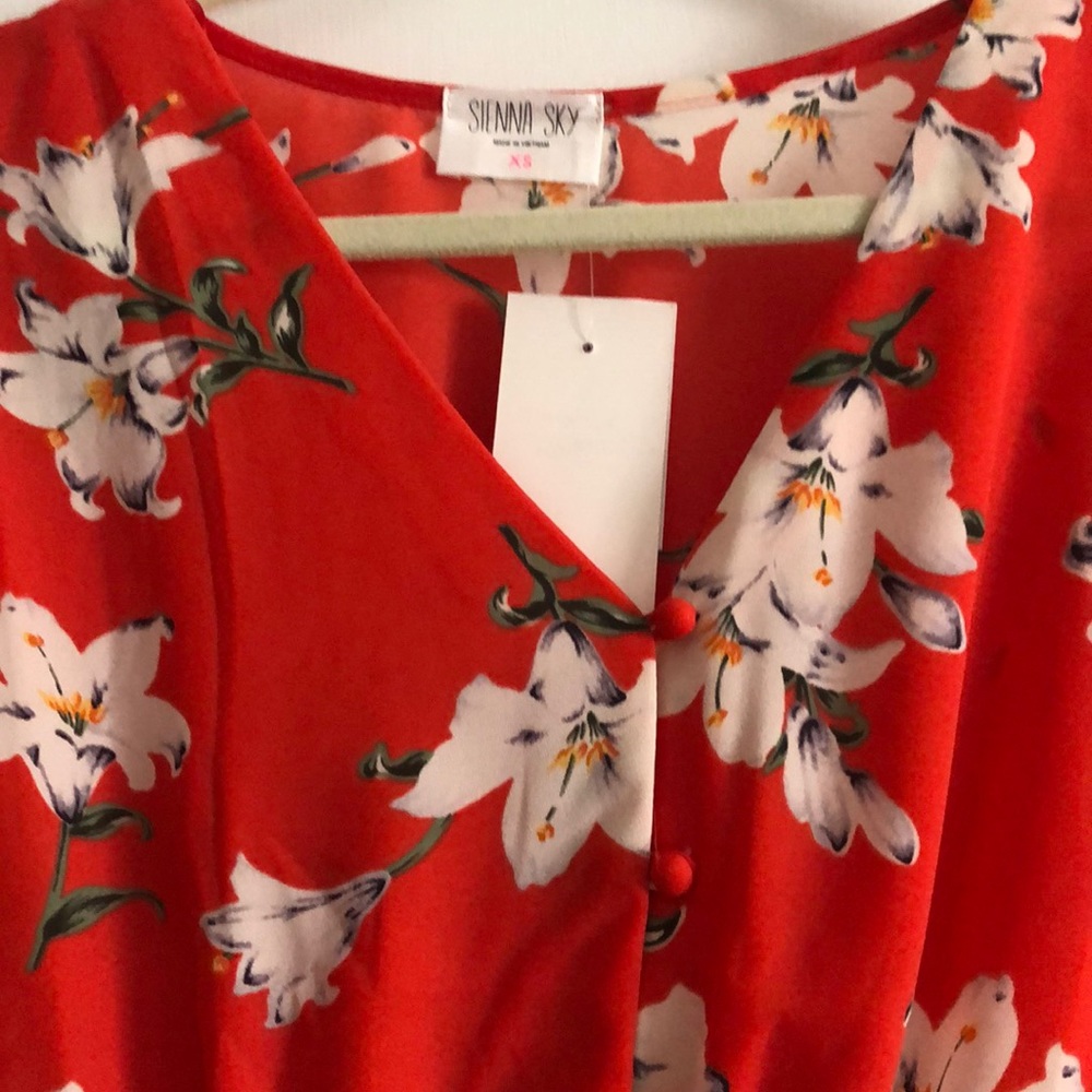 Red FloralButton Down Top - Picture 3 of 4